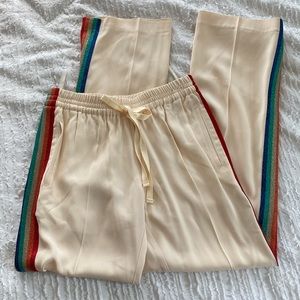 Cream pants with rainbow stripe